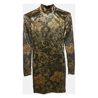 Versace Jeans Couture Metallic Flora Baroque Sequin Paillettes Mini Bodycon Dress