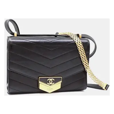 Chanel Black Calfskin V Stitch Coco Mark Shoulder Bag