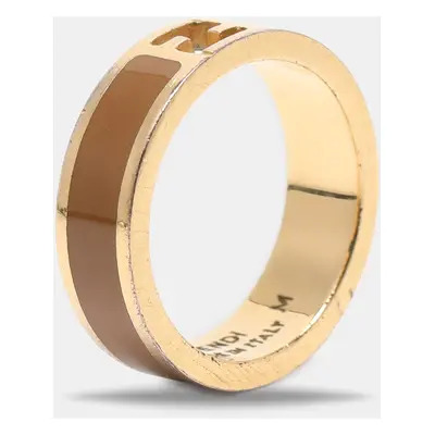 Fendi The Fendista Bi-color Enamel Gold Tone Band Ring Size