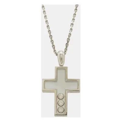 Chopard 18K White Gold and Diamond Happy Diamonds Cross Pendant Necklace