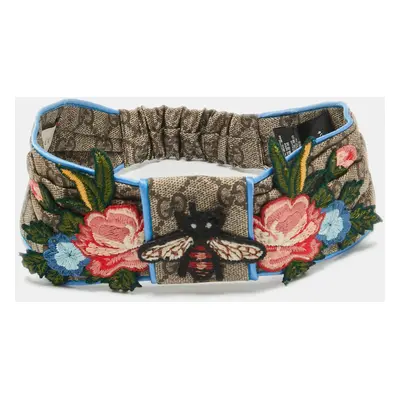 Gucci Brown Guccissima Bee & Floral Appliqué Silk Headband