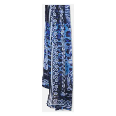 Versace Blue Leopard and Baroque Print Voile Scarf