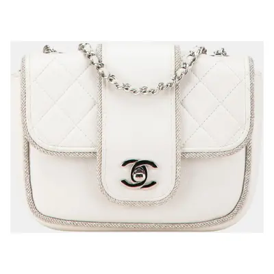 Chanel White Silver Lambskin Matelasse Coco Mark Chain Shoulder Bag