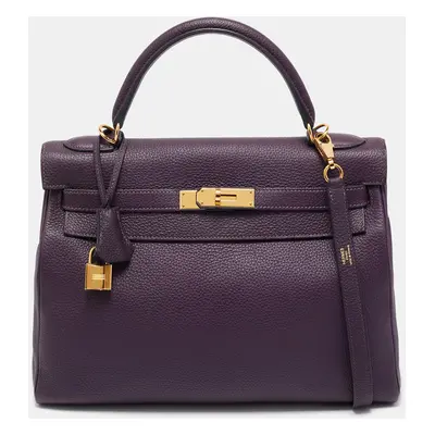 Hermes Raisin Togo Leather Gold Finish Kelly Retourne Bag