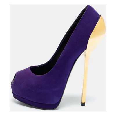 Giuseppe Zanotti Purple Suede Nana Metal Peep-Toe Platform Pumps Size