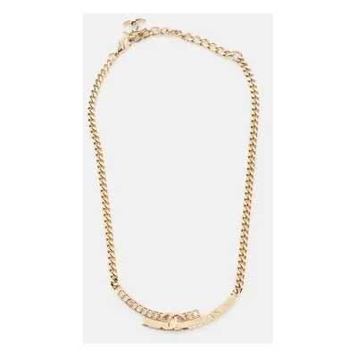 Chanel CC Crystals Gold Tone Choker Necklace