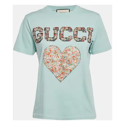 Gucci Blue Heart Applique Jersey Liberty London Edition T-Shirt