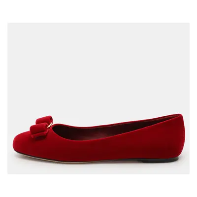 Salvatore Ferragamo Red Velvet Varina Ballet Flats Size 39.5