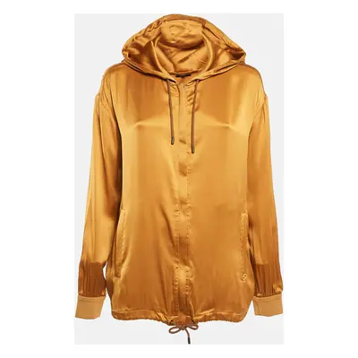 Gucci Mustard Yellow Satin Silk Zip-Up Hooded Jacket