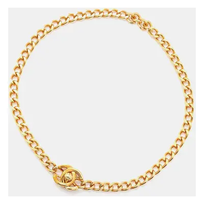 Chanel Gold Metal Cc Logo Turnlock Choker