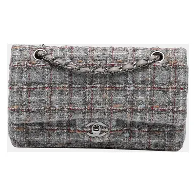 Chanel Grey Medium Classic Tweed Double Flap