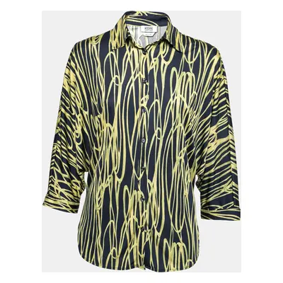 Moschino Cheap and Chic Navy Blue and Yellow Printed Jersey Dolman Sleeve Shirt