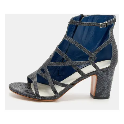 Maison Martin Margiela Grey/Black Python Embossed Leather Strappy Open Toe Booties Size