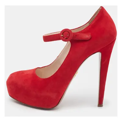 Prada Red Suede Platform D'orsay Pumps Size