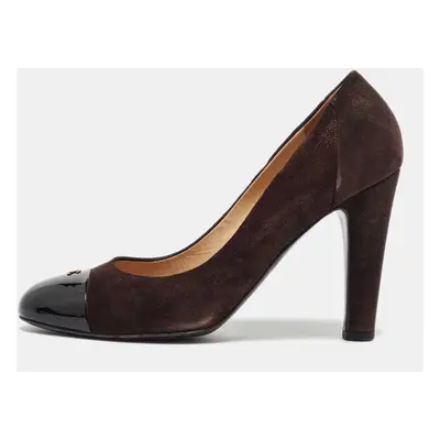 Chanel Brown/Black Suede and Patent Leather CC Cap Toe Pumps Size