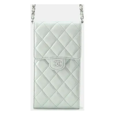 Chanel Light Blue Lambskin Matelasse Chain clutch bag