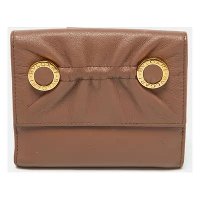 Bvlgari Brown Leather Logo Flap Compact Wallet