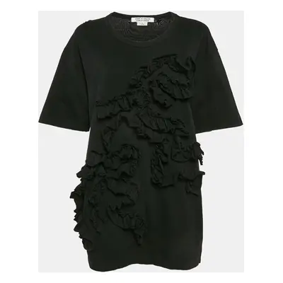 Comme des Garcons Black Cotton Ruffle Detail T-Shirt