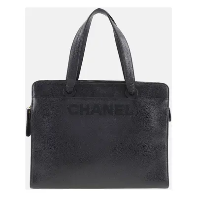 Chanel Black Caviar Skin Logo Handbag