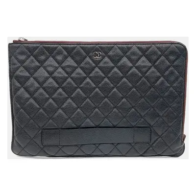 Chanel Black Leather Chanel caviar clutch