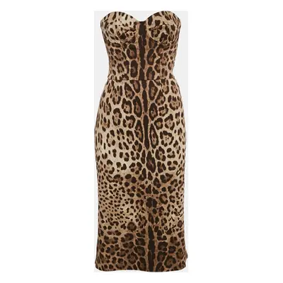 Dolce & Gabbana Brown Leopard Print Silk Tube Dress