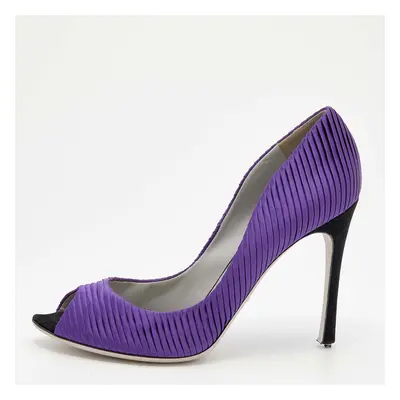 Sergio Rossi Purple Pleated Satin Peep Toe Pumps Size