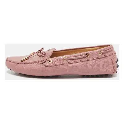 Tod's Light Pink Leather Bow Slip On Loafers Size