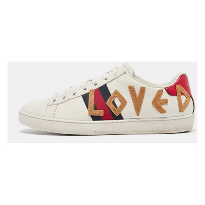 Gucci White Leather Web Ace Lace Up Sneakers Size