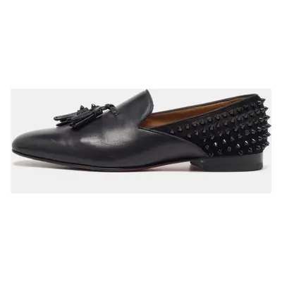 Christian Louboutin Black Leather and Suede Spikes Smoking Slippers Size 44.5