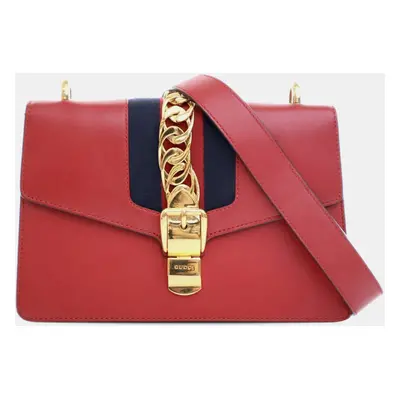 Gucci Red Leather Gucci Small Leather Sylvie Satchel