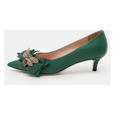 Gucci Green Leather Bee Embellished Bow Pumps Size