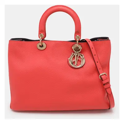 Dior Coral Leather Diorissimo Shopper Tote