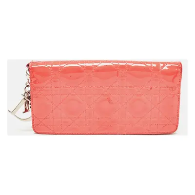 Dior Pink Cannage Patent Leather Lady Dior Bifold Wallet