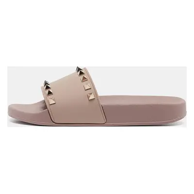 Valentino Pink Rubber Rockstud Slide Flats Size