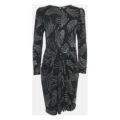 Saint Laurent Black/Silver Glitter Print Jersey Pleated Midi Dress