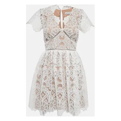 Self-Portrait White Floral Guipure Lace Mini Dress