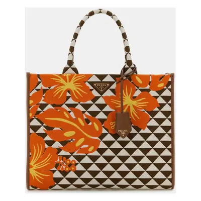 Prada Tabaccotalco Embroidered Fabric Large Symbole Shopping Bag