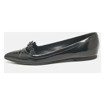 Louis Vuitton Black Leather Flower Applique Ballet Flats Size 38.5