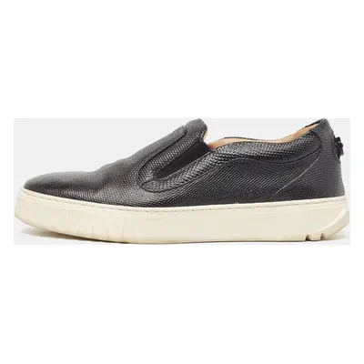 Salvatore Ferragamo Black Lizard Embossed Slip On Sneakers Size