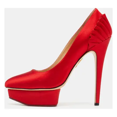 Charlotte Olympia Red Satin Peloma Fan Pleat Pumps Size 39.5