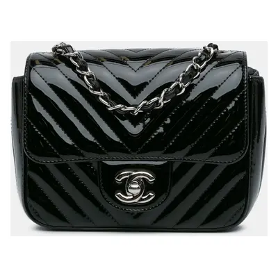 Chanel Mini Square Classic Patent Chevron Flap