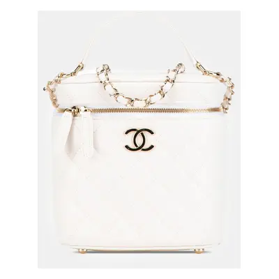 Chanel White Leather Caviar Skin Matelasse Vanity Bag