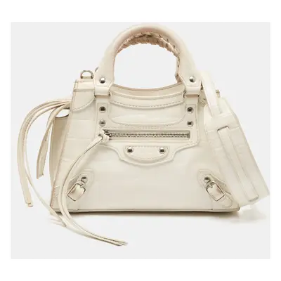 Balenciaga Off White Croc Embossed Leather Mini Neo Classic Bag