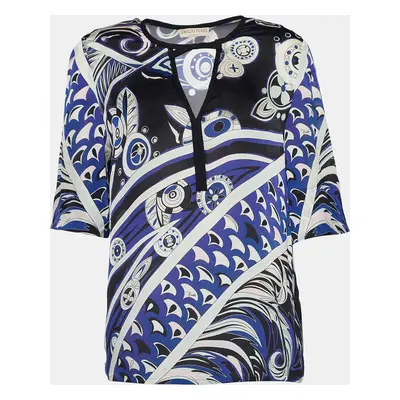 Emilio Pucci Purple Printed Silk Bow Neck Detail Blouse