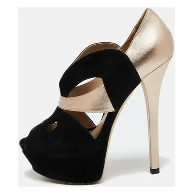 Fendi Black/Gold Leather/Suede Platform Pumps Size