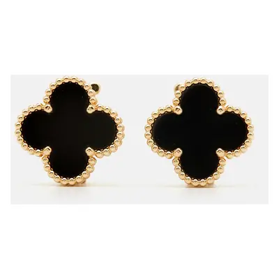 Van Cleef & Arpels Vintage Alhambra Onyx 18k Yellow Gold Earrings