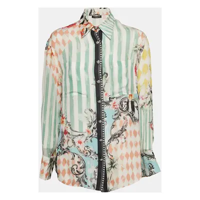 Balmain Green Stripe and Floral Print Chiffon Shirt