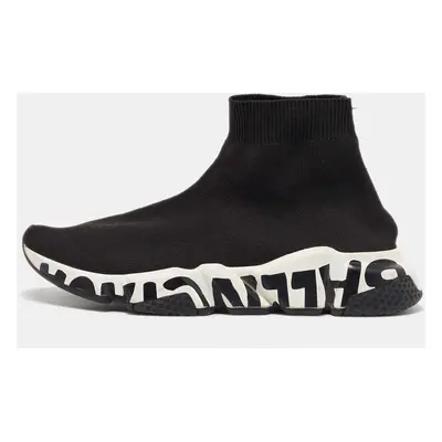 Balenciaga Black Knit Fabric Speed Trainer Slip On High Sneakers Size