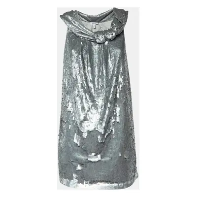 Moschino Cheap and Chic Silver Sequined Bow Detail Mini Dress