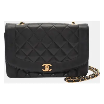 Chanel Black Lambskin Matelasse Diana Flap Shoulder Bag